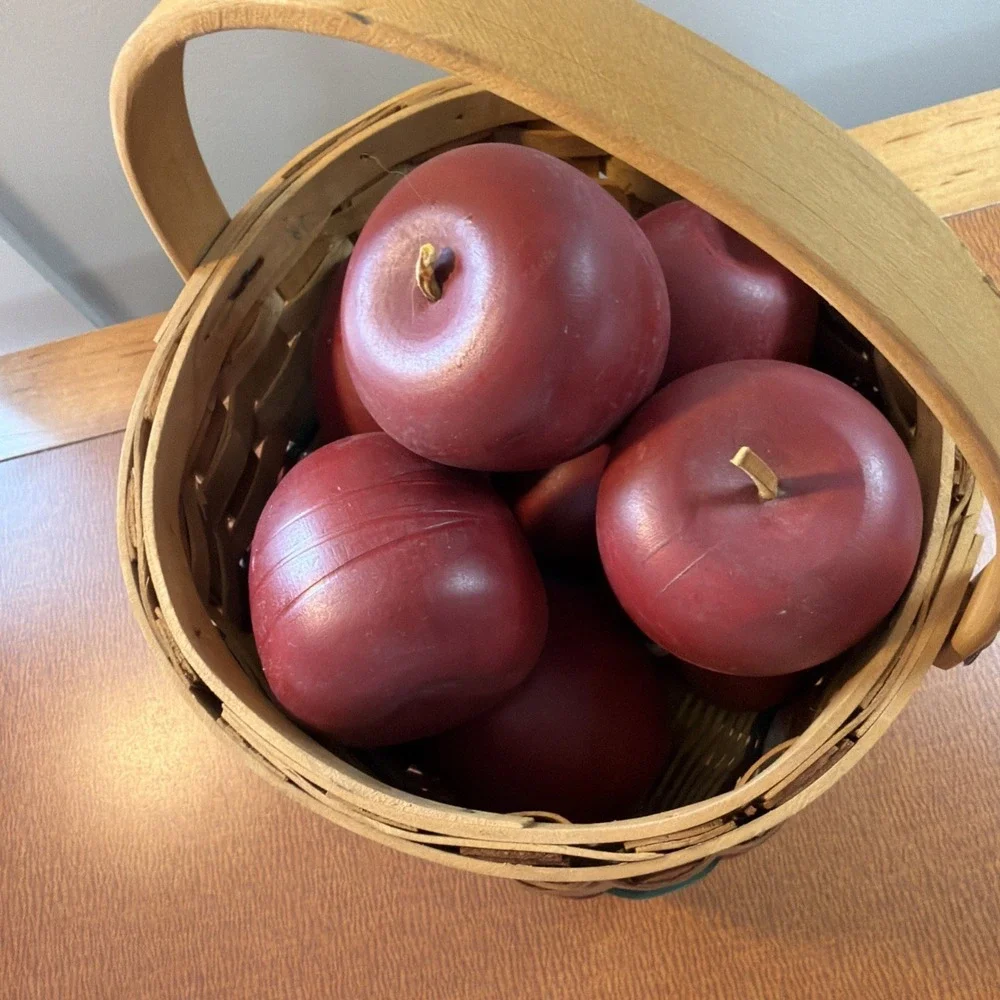 Autumn Apple Basket Full Of Wooden Apples Handle, Painted Apples Design 8